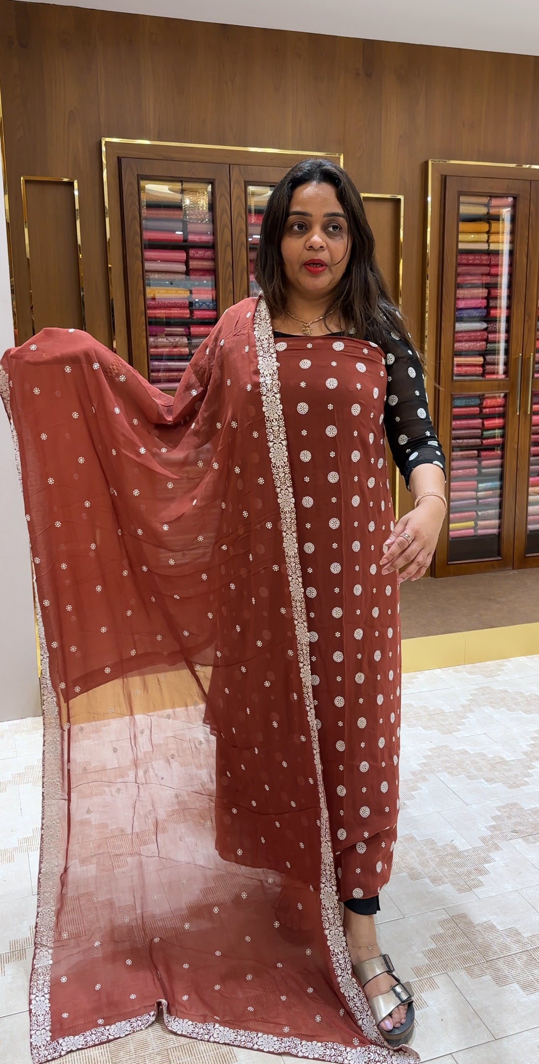 LUCKNOWI CHIKANKARI UNSTITCHED SALWAR SUITS - IHA 26159