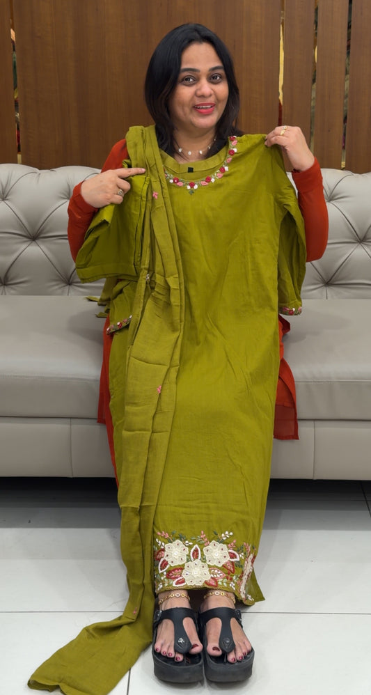 MUL COTTON TOP,BOTOM AND DUPATTA - IHA 28712