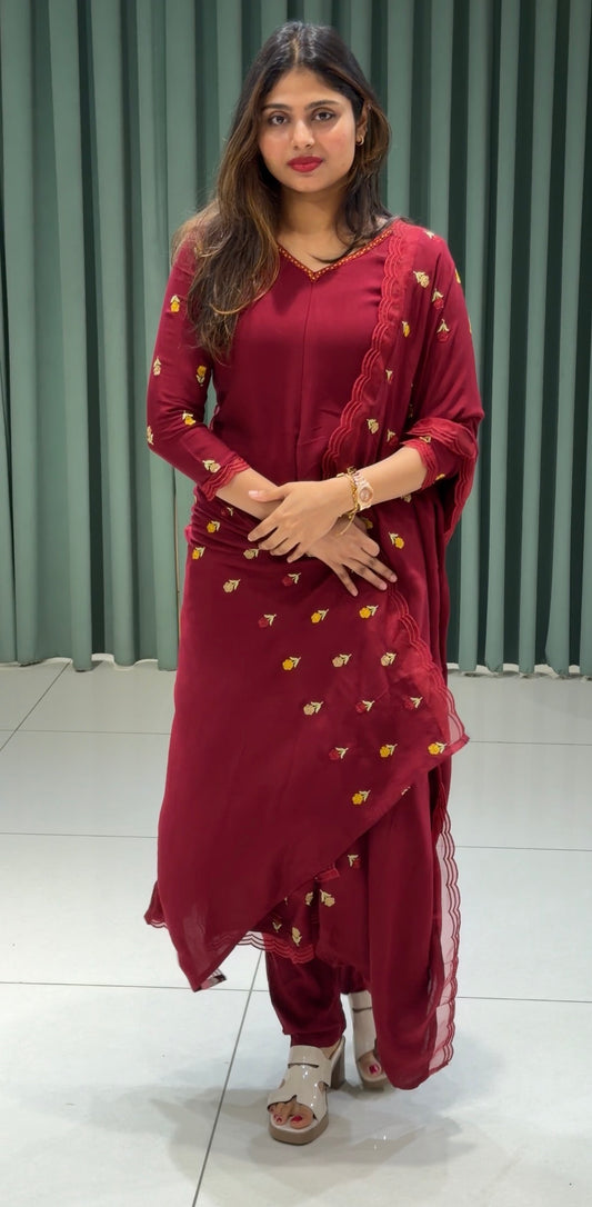 CRUSHED RAYON TOP,BOTTOM AND DUPATTA - IHA 36015