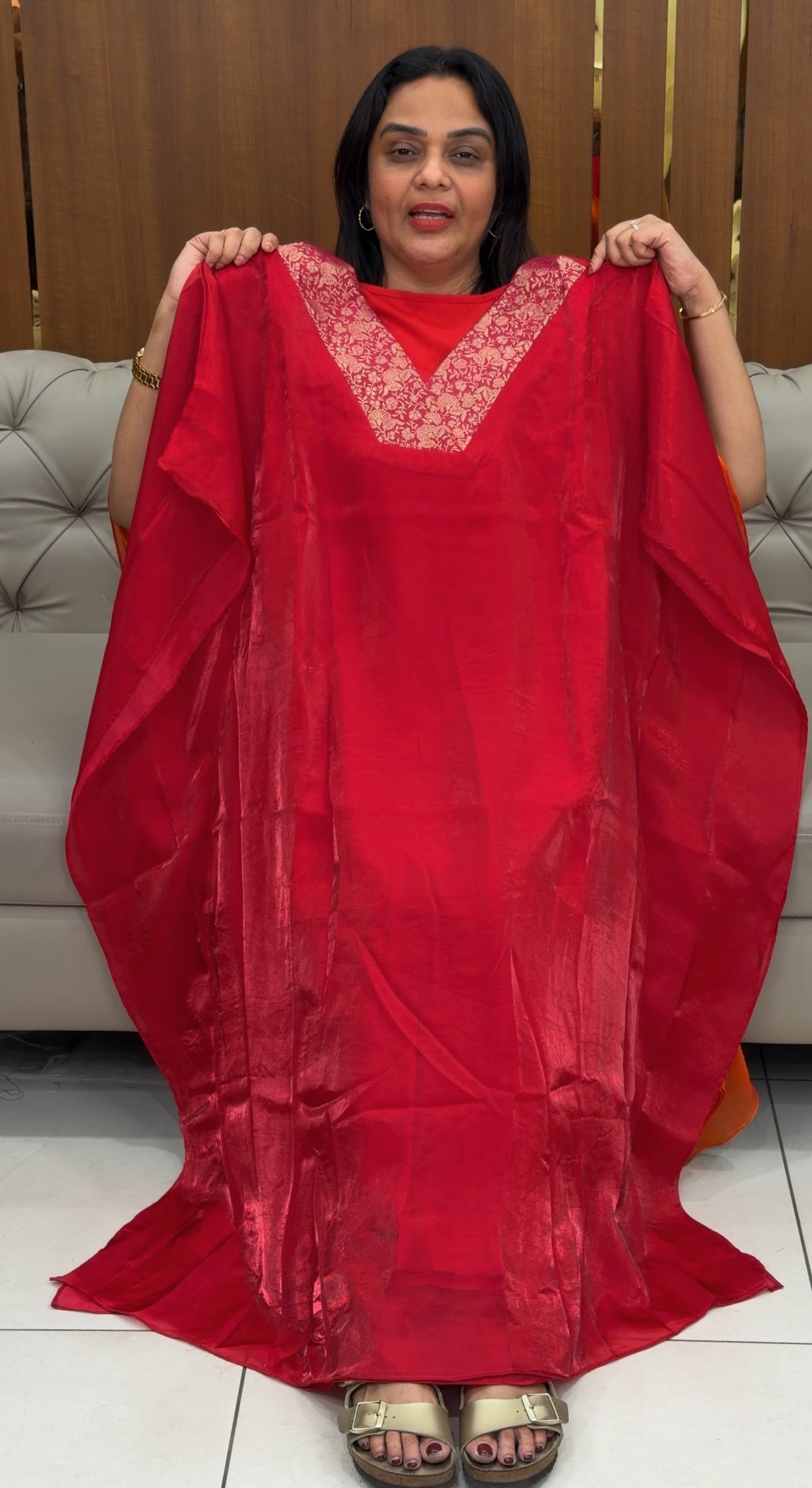 IHA'S IN-HOUSE VELVET ORGANZA KAFTAN TOPS - IHA 30710
