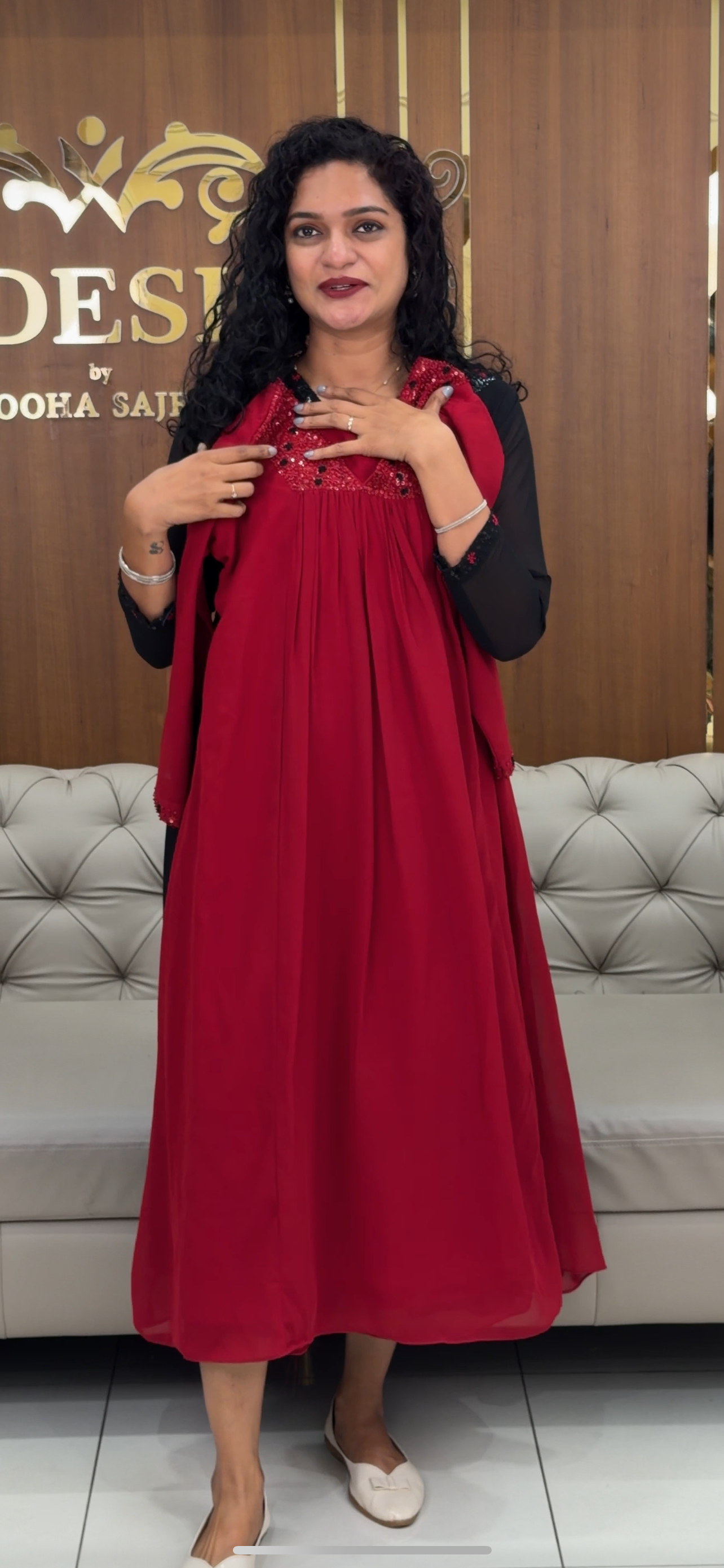 FAUX GEORGETTE HAND WORKED TOPS - IHA 29368