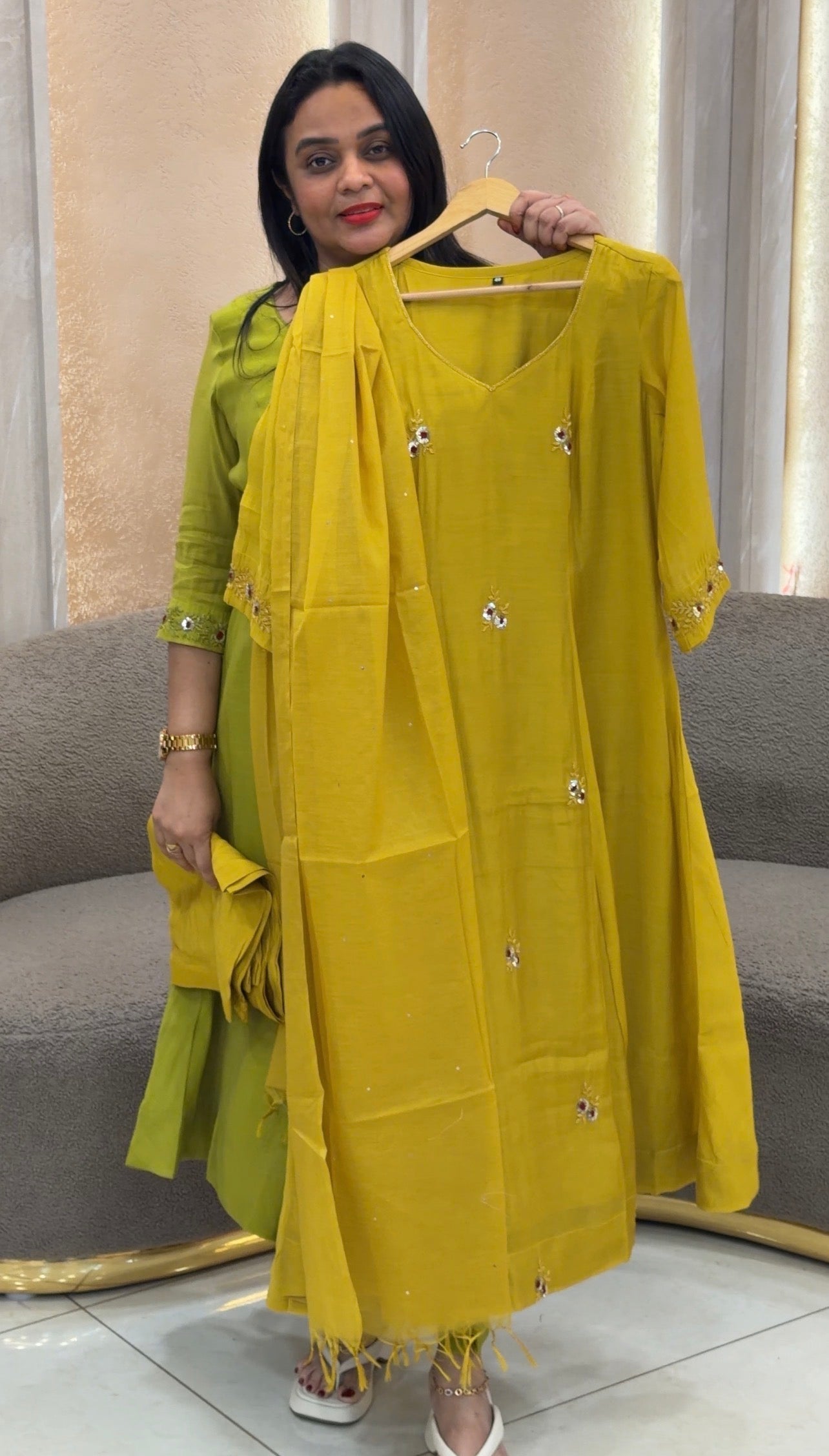 MALAI CHANDERI HAND WORKED TOP ,BOTTOM AND DUPATTA - IHA 33129