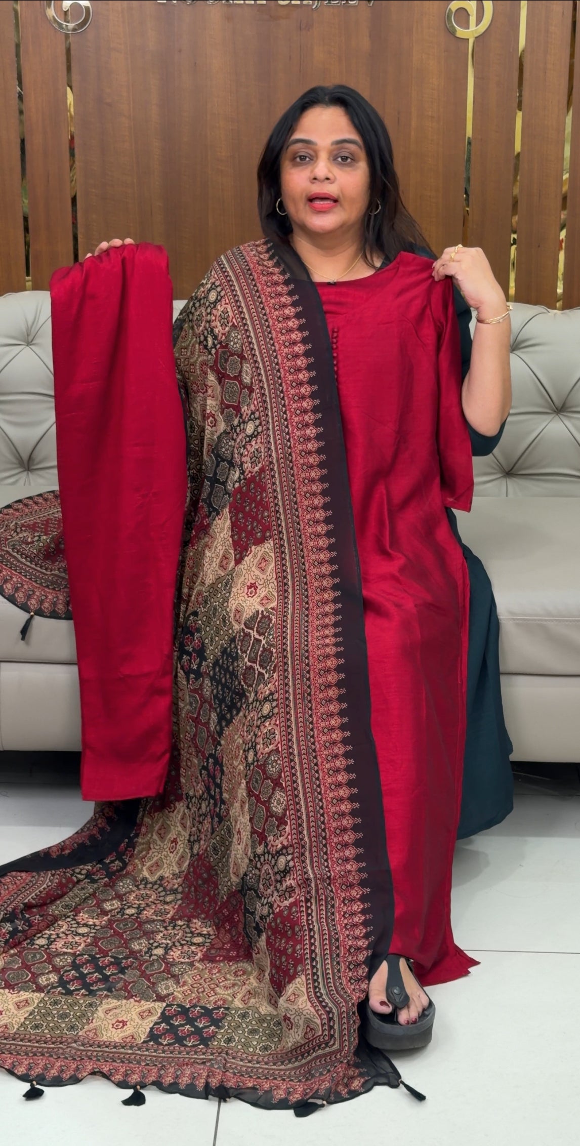 IHA'S IN-HOUSE SEMI RAW SILK SLITTED TOP,BOTTOM AND DUPATTA - IHA 28925