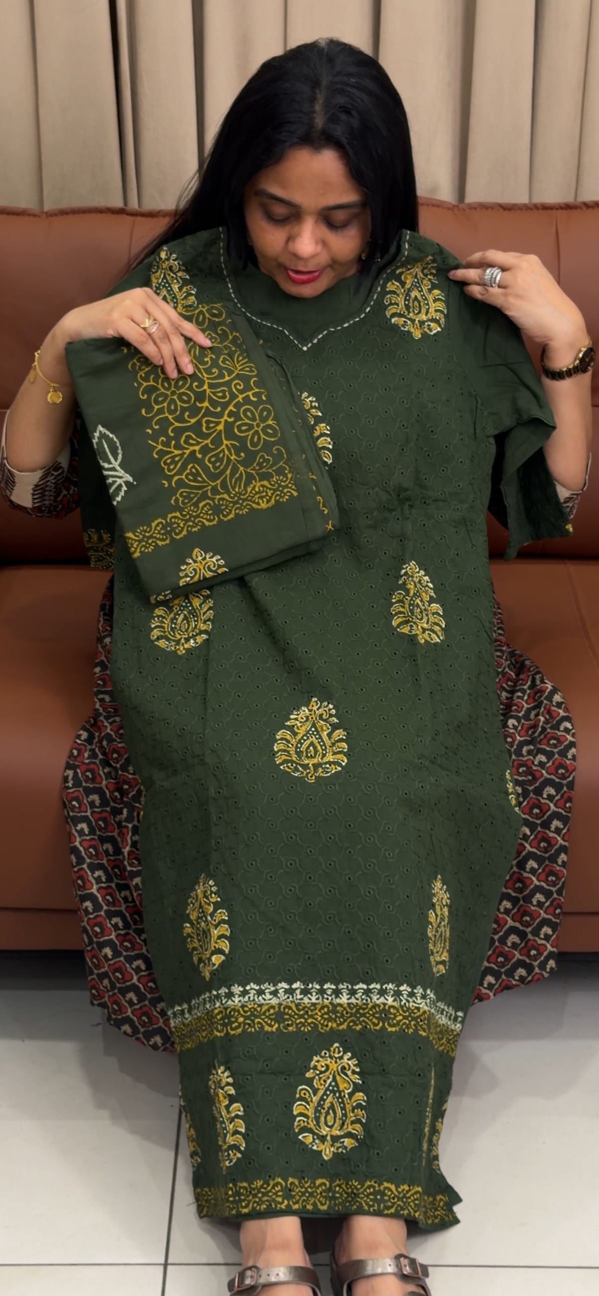 COTTON HAKOBA TOP, BOTTOM AND DUPATTA - IHA 35730