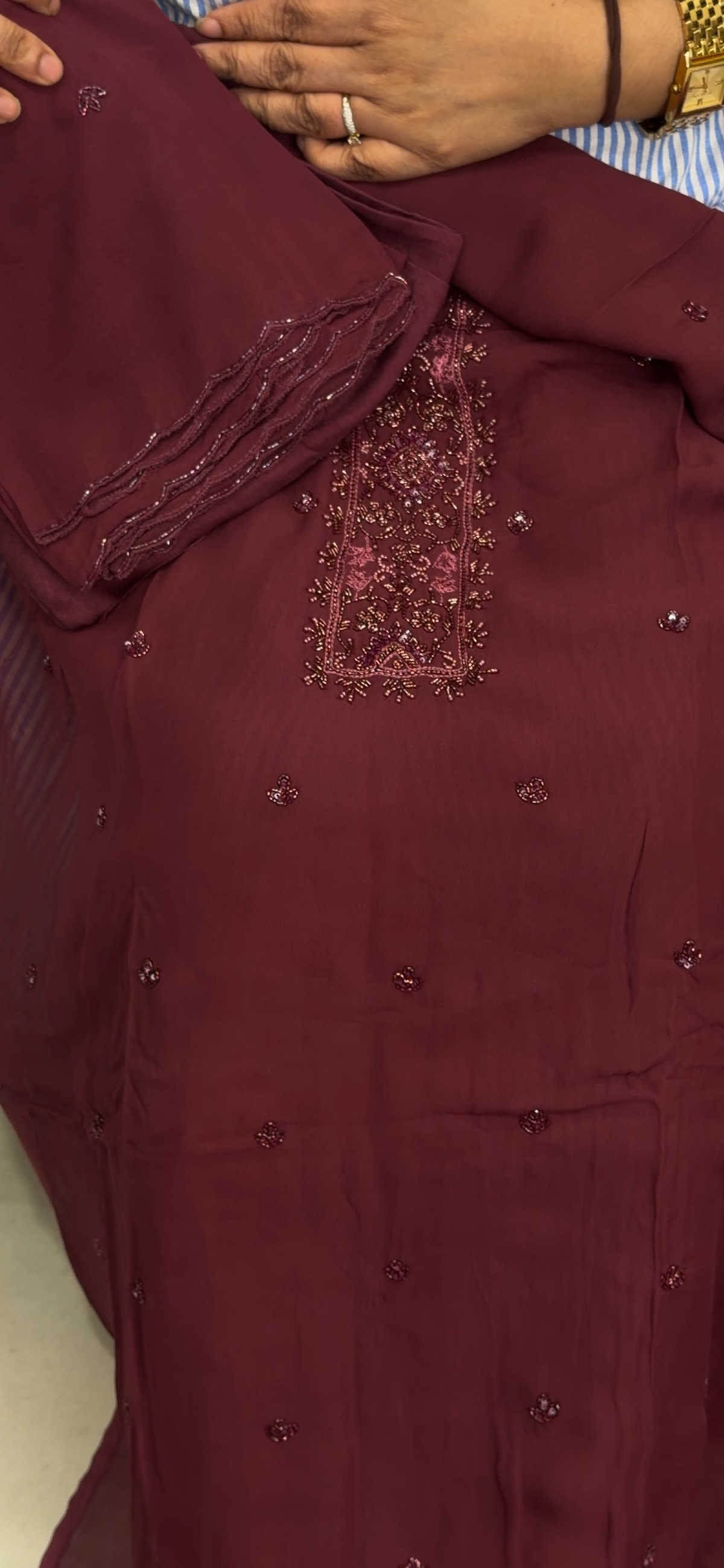 GEORGETTE HANDWORKED UNSTITCHED SALWAR SUITS - IHA 35931