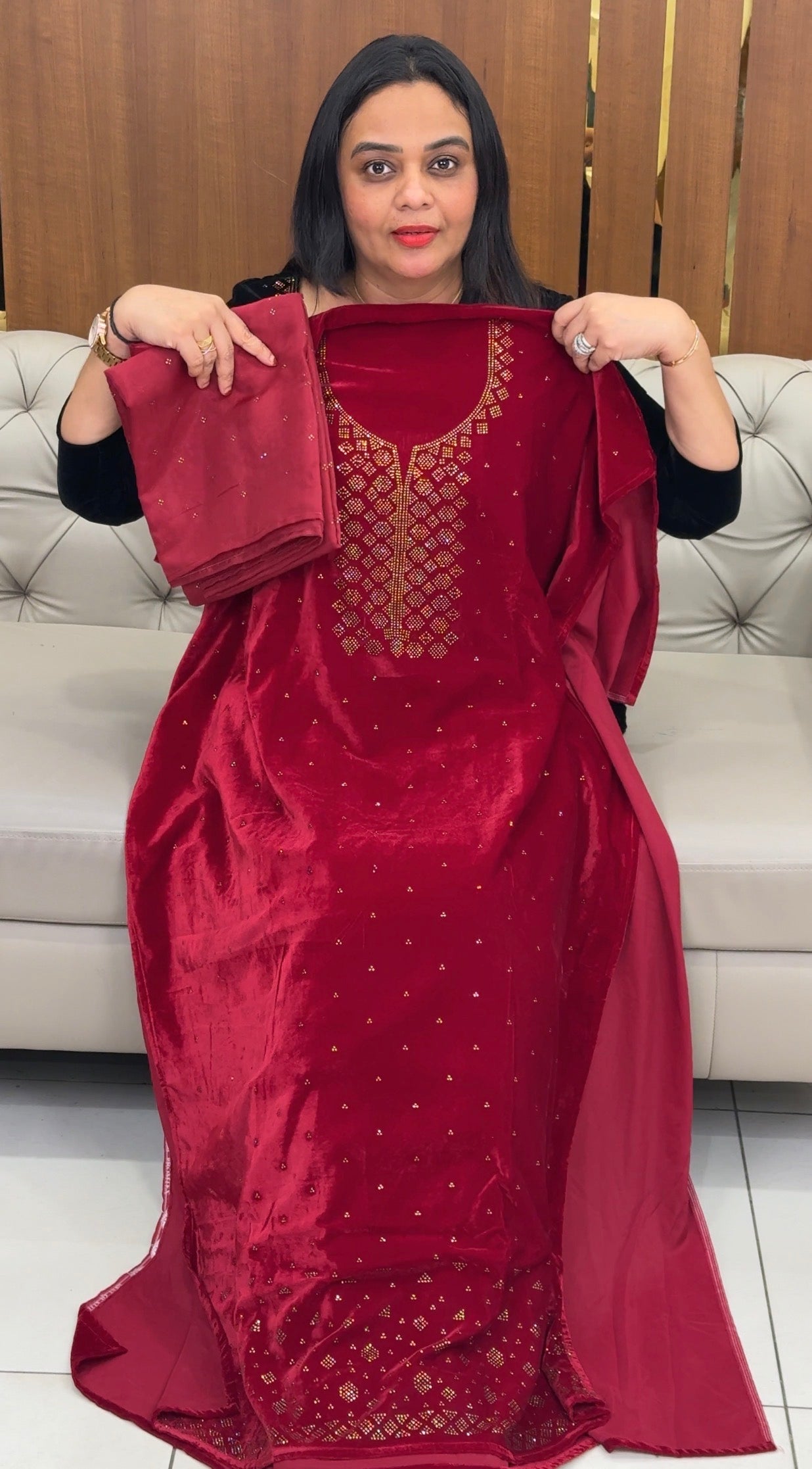 VELVET UNSTITCHED SALWAR SUITS - IHA 32951
