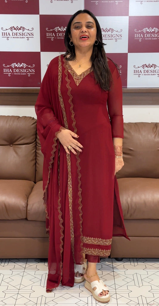 IHA'S IN-HOUSE GEORGETTE TOP,BOTTOM AND DUPATTA - IHA 31525