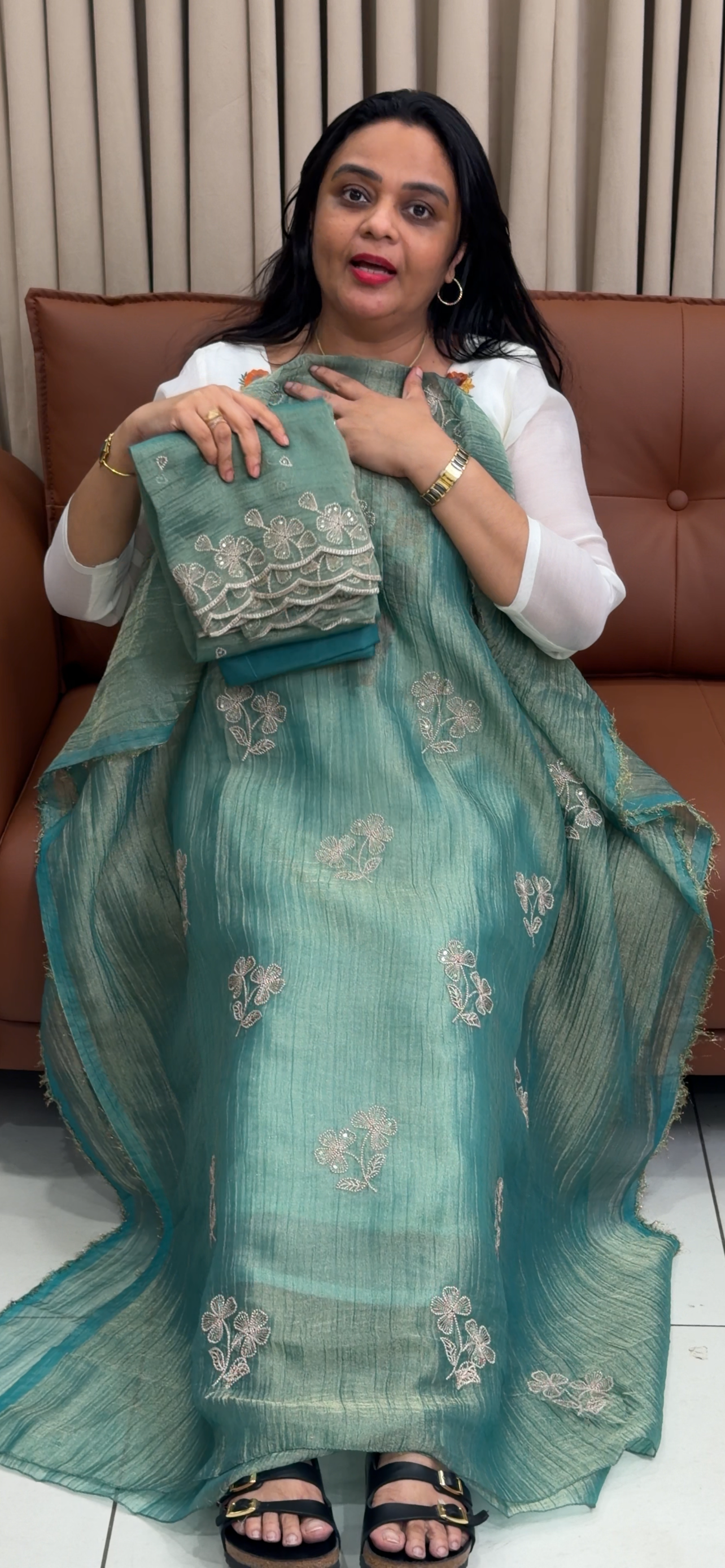 CRUSHED BANARASI TISSUE UNSTITCHED SALWAR SUITS - IHA 34894