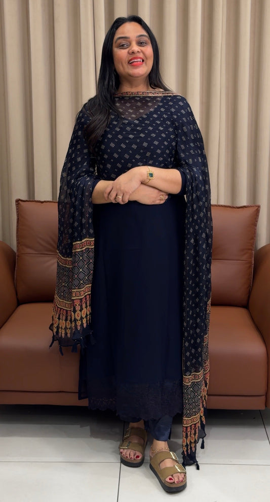 IHA'S IN-HOUSE GEORGETTE TOP,BOTTOM AND DUPATTA - IHA 33588