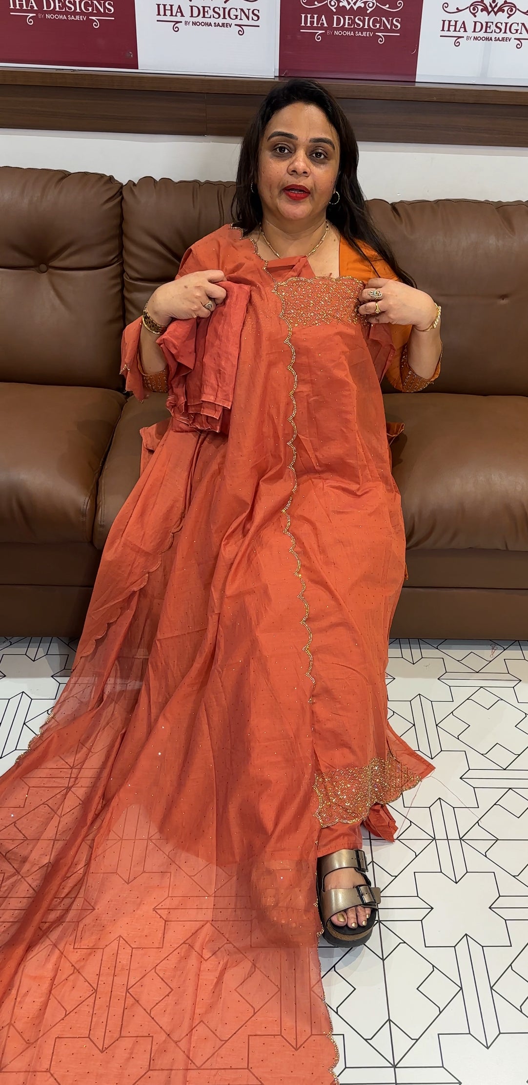 HAND WORKED CHADERI UNSTITCHED SALWAR SUITS - IHA 25495