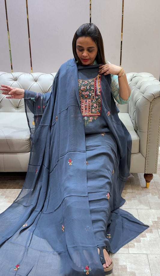 VISCOSE ORGANZA UNSTITCHED SALWAR SUITS - IHA 23137
