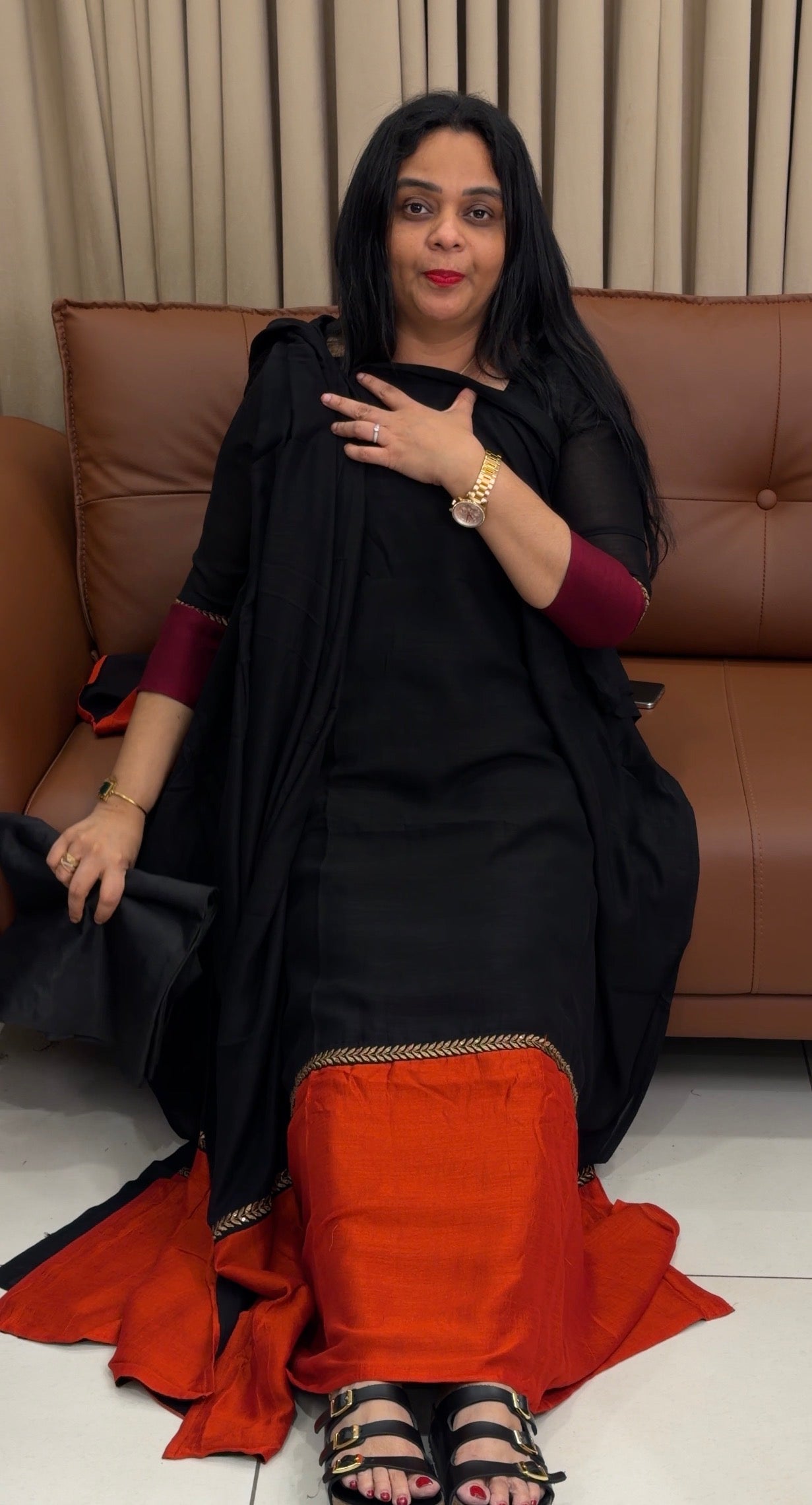 IHA'S IN-HOUSE SEMI RAW SILK TOP,BOTTOM AND DUPATTA - IHA 34498