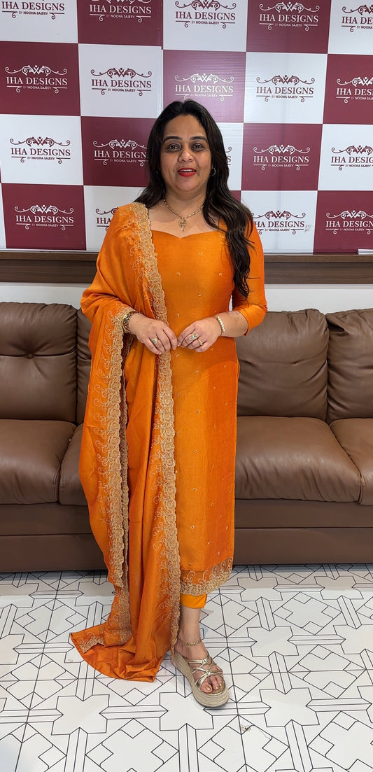 IHA'S IN-HOUSE SEMI RAW SILK TOP ,BOTTOM AND DUPATTA - IHA 24434