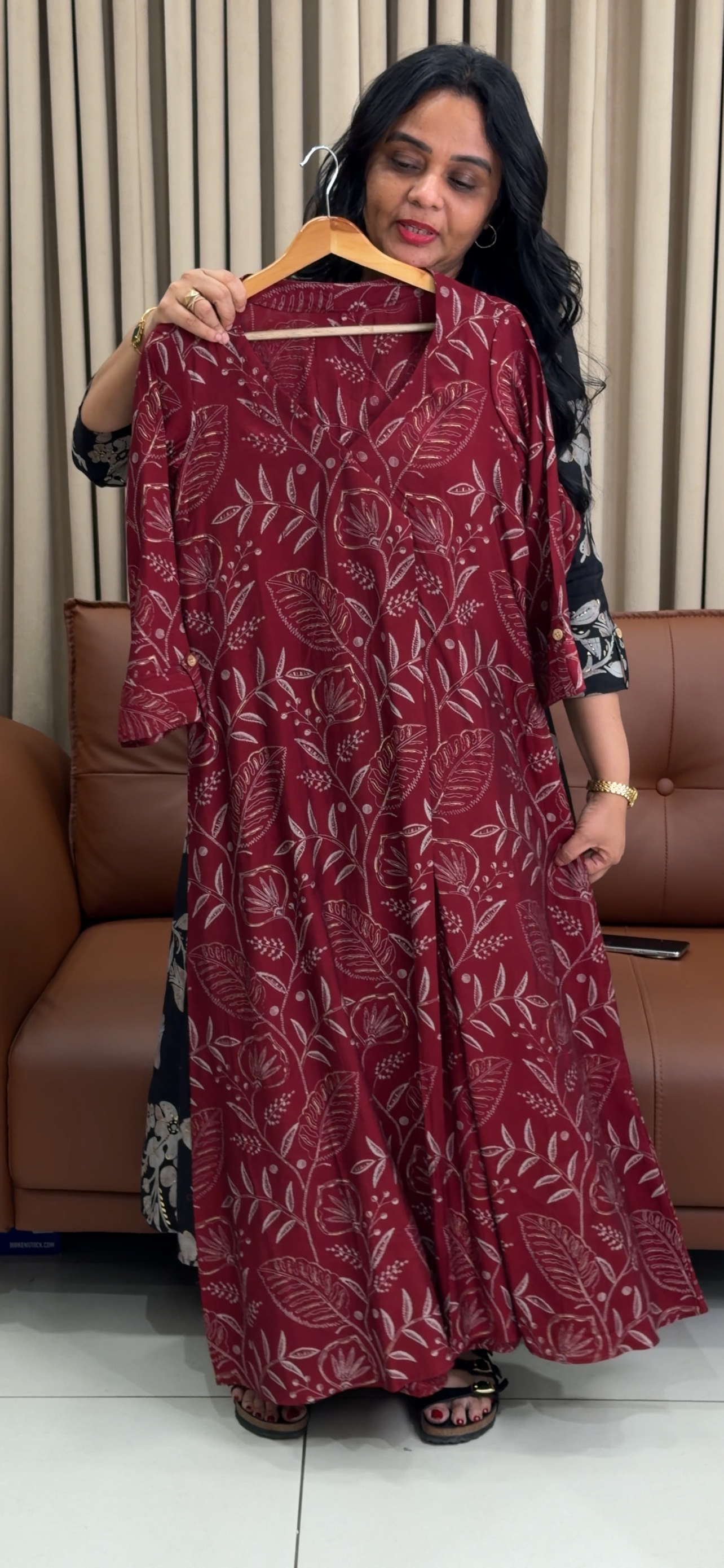 IHA'S IN-HOUSE MODAL CHANDERI LONG TUNIC TOPS - IHA 34437