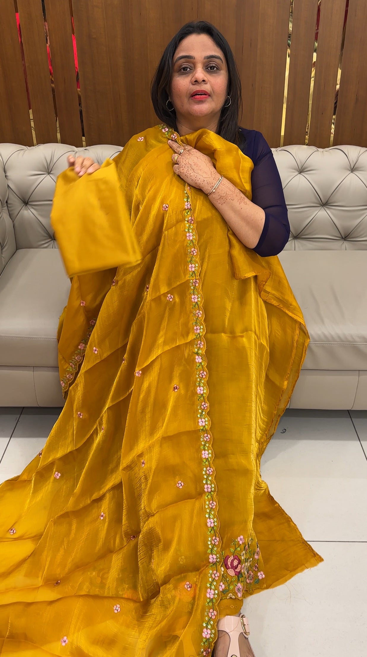VELVET ORGANZA UNSTITCHED SALWAR SUITS - IHA 27553