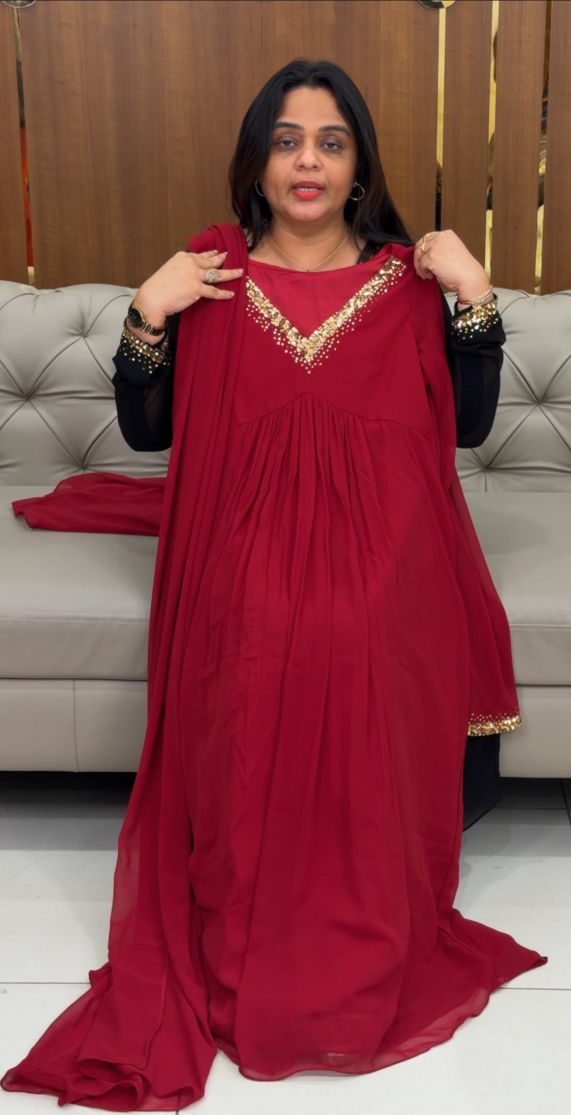 IHA'S IN-HOUSE GEORGETTE ALINE TOPS AND DUPATTA - IHA 29145