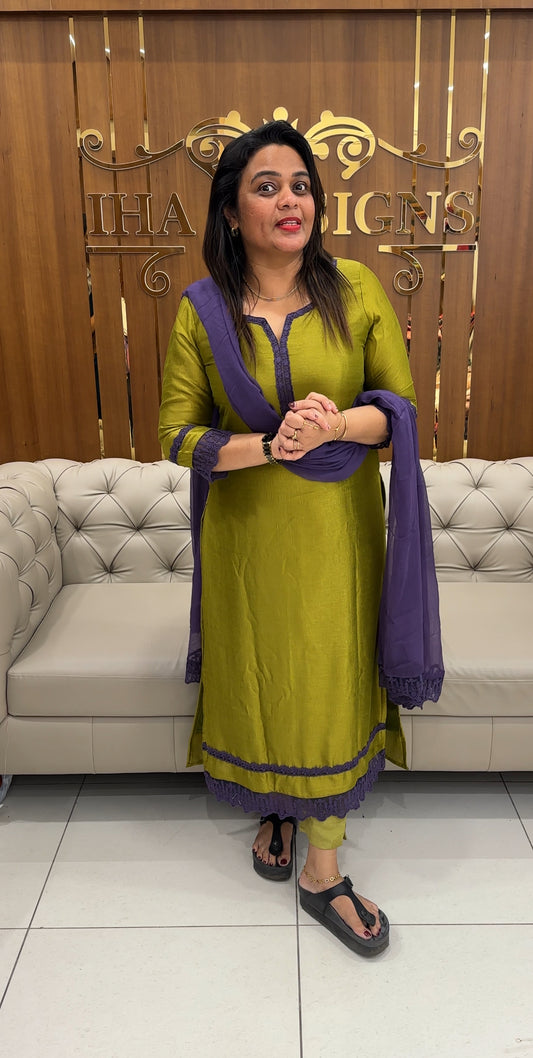 IHA'S IN-HOUSE SEMI RAW SILK TOP,BOTTOM AND DUPATTA  - IHA 25859