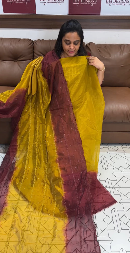 DOUBLE DYED ORGANZA UNSTITCHED SALWAR SUITS - IHA 28041