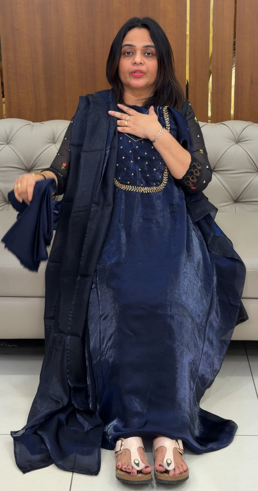 VELVET ORGANZA UNSTITCHED SALWAR SUITS - IHA 29130