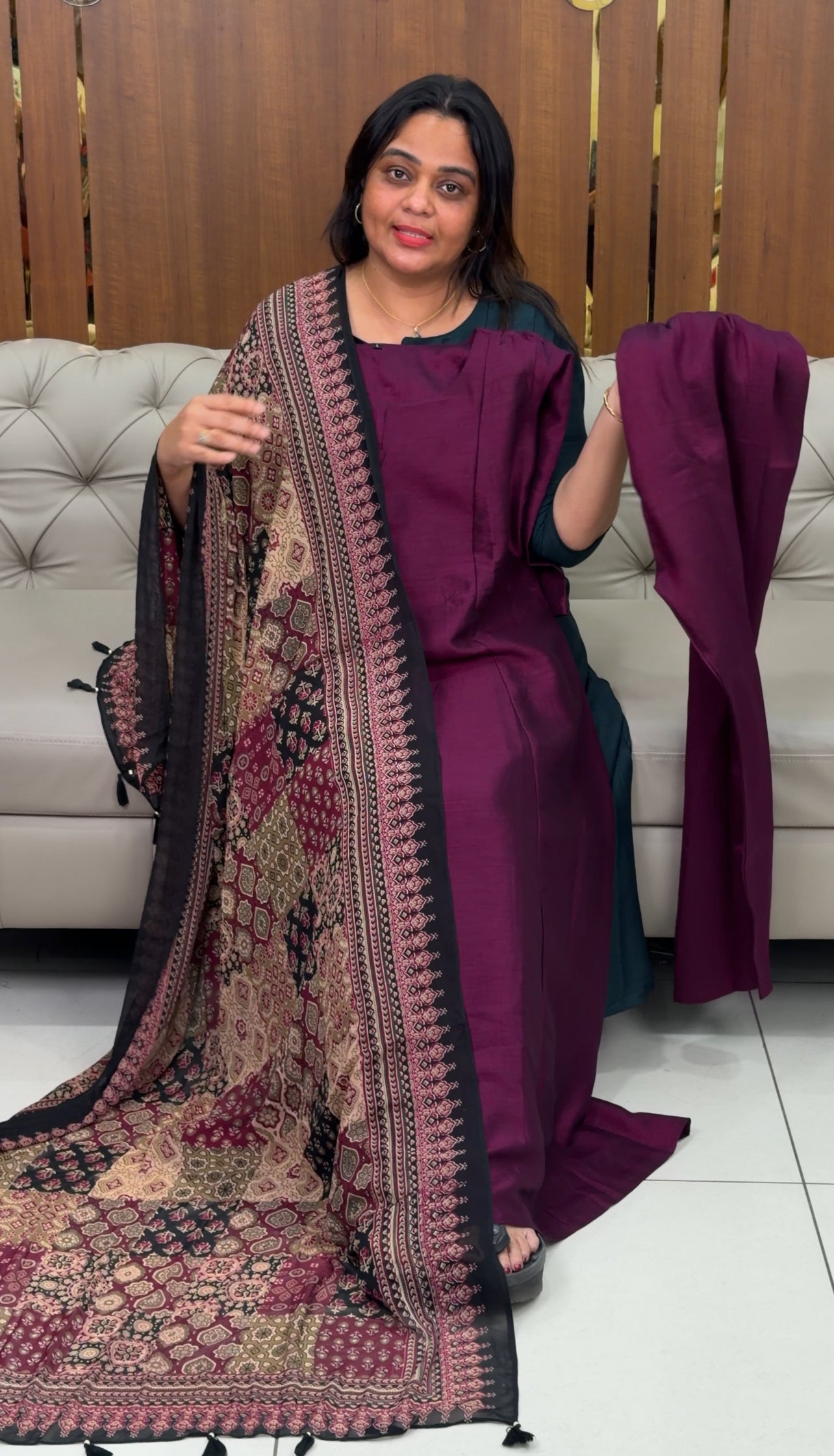 IHA'S IN-HOUSE SEMI RAW SILK SLITTED TOP,BOTTOM AND DUPATTA - IHA 28925