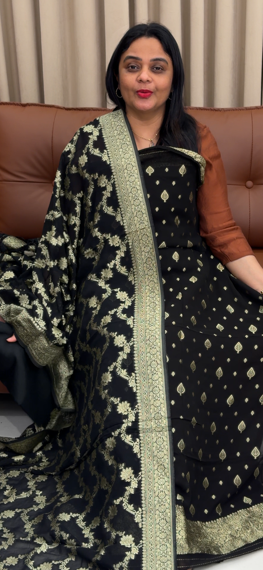 VISCOSE GEORGETTE BANARASI UNSTITCHED SALWAR SUITS - IHA 34264