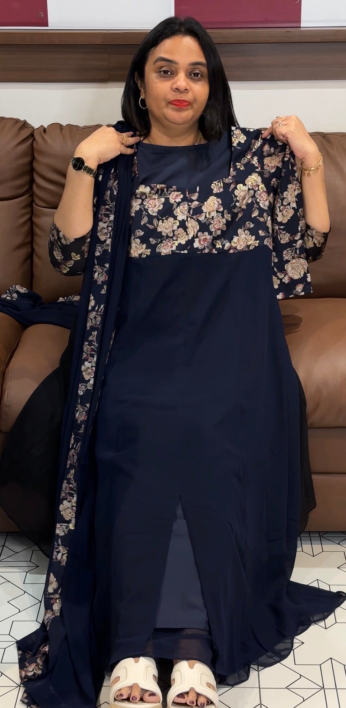 IHA.S IN-HOUSE GEORGETTE ALINE TOP AND DUPATTA - IHA 32877