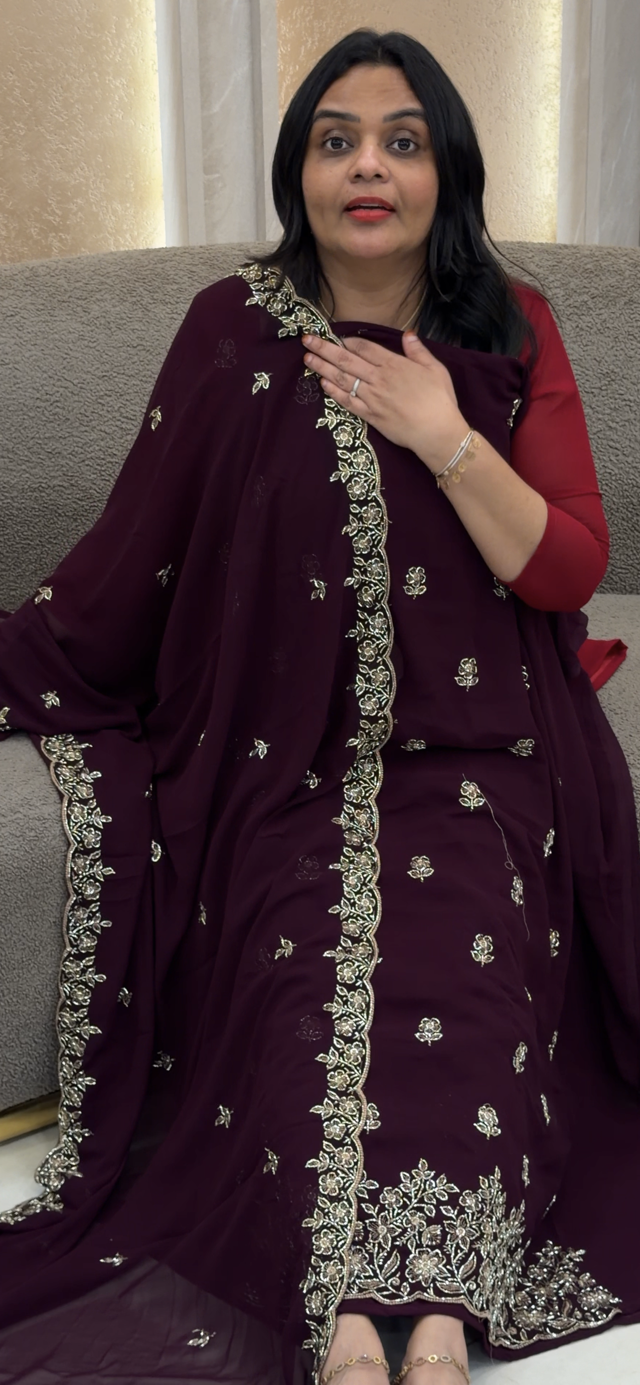 HAND WORKED UNSTITCHED SALWAR SUITS - IHA 32917