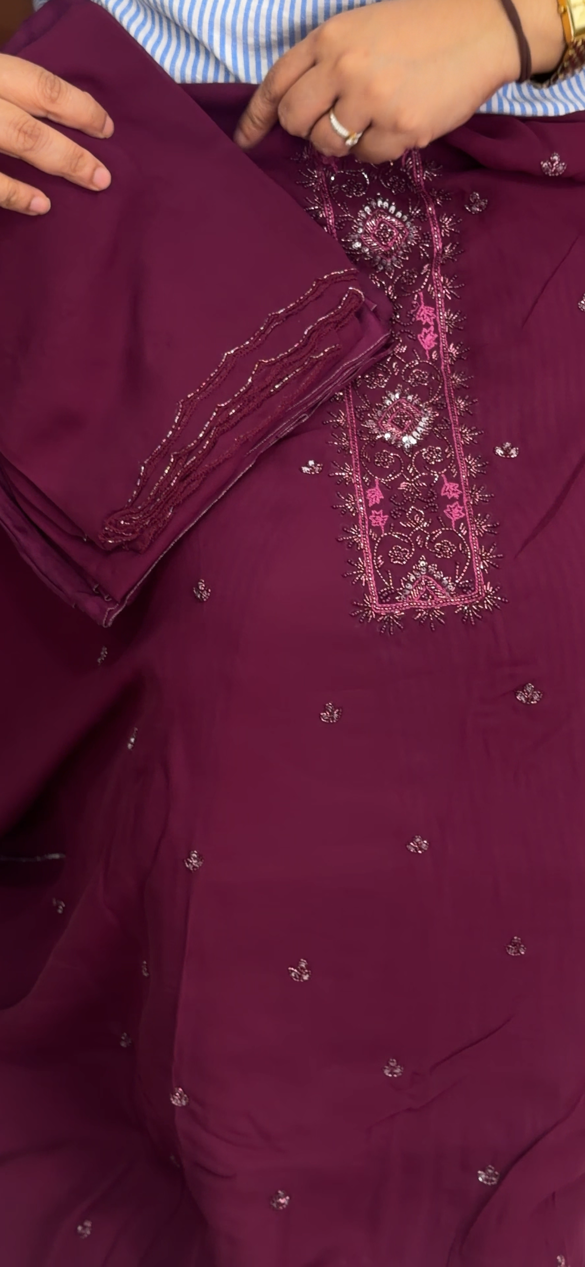 GEORGETTE HANDWORKED UNSTITCHED SALWAR SUITS - IHA 35931