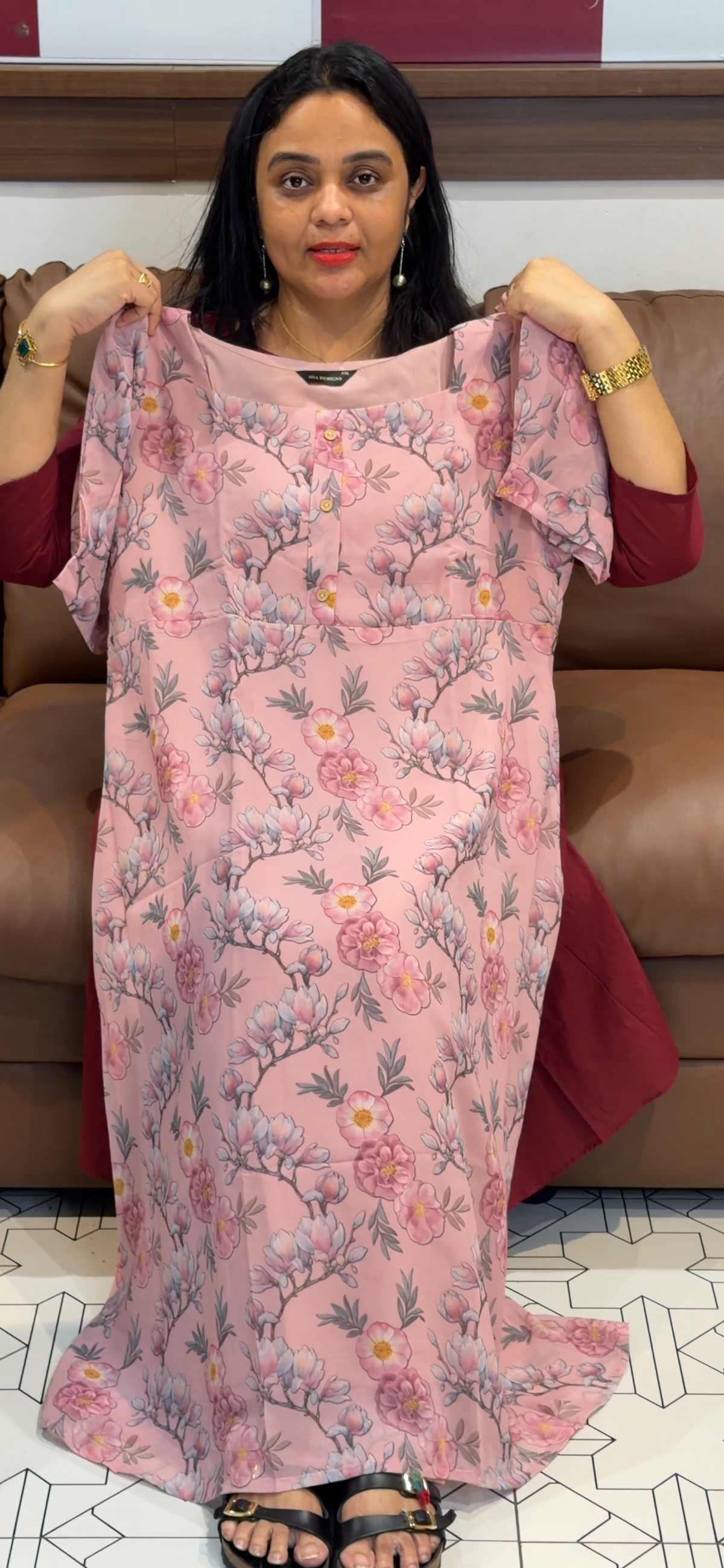 PRINTED LONG ALINE TOP - IHA 35653