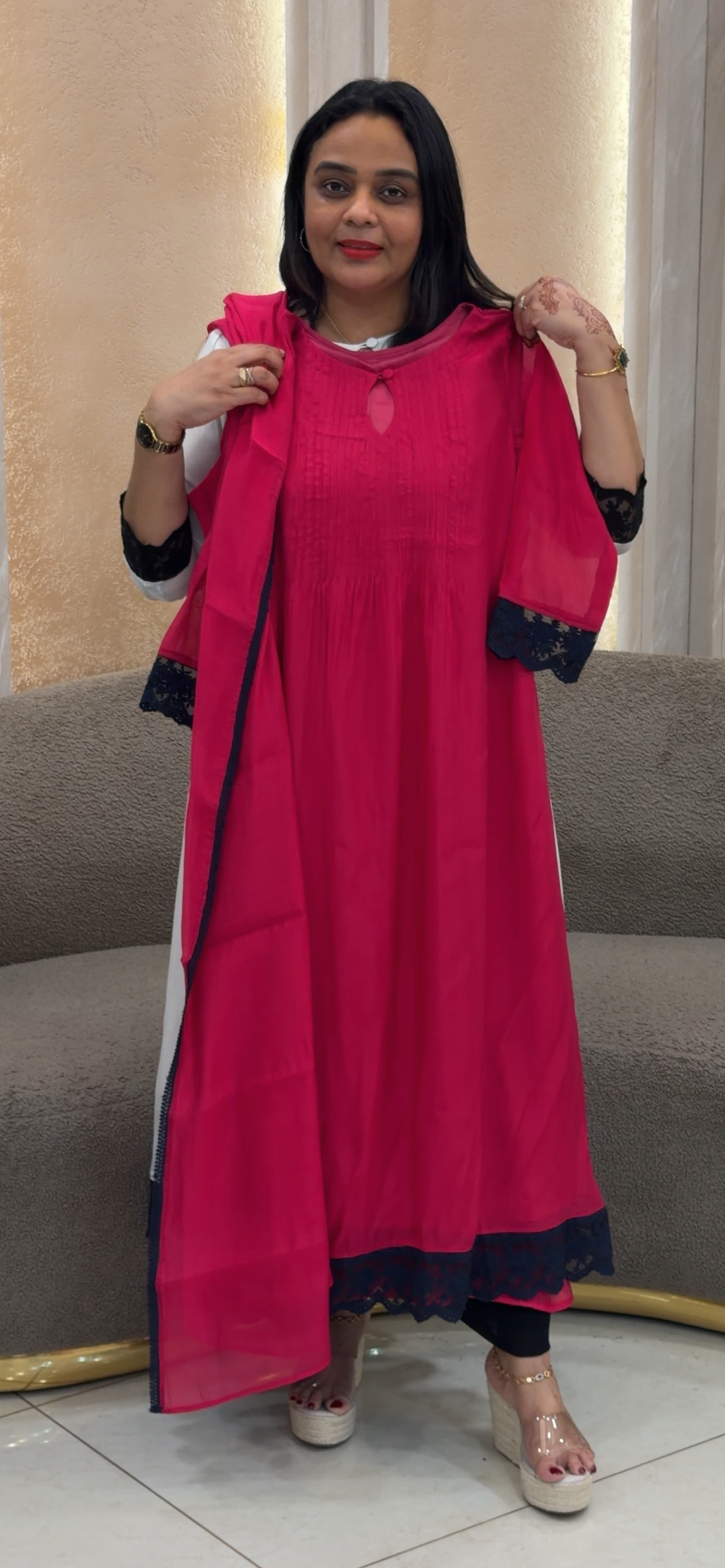 IHA'S IN-HOUSE MUL CHANDERI ALIEN TOP AND DUPATTA -  IHA 33023