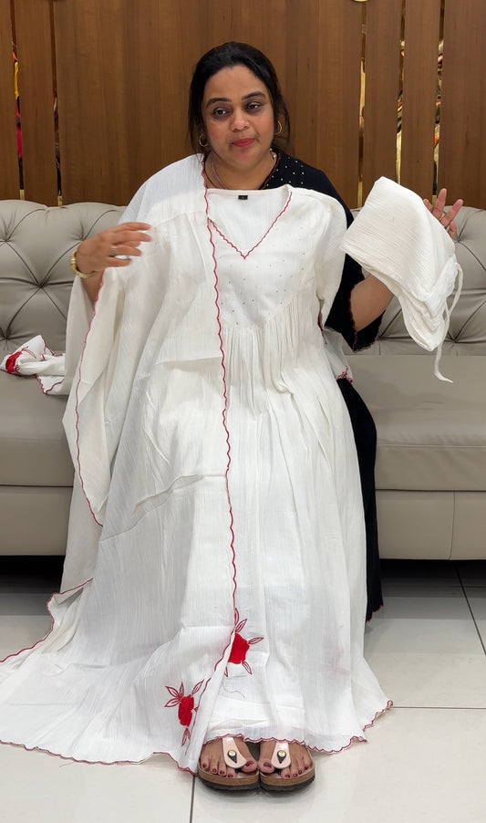 CRUSHED COTTON TOP, BOTTOM AND DUPATTA - IHA 29413