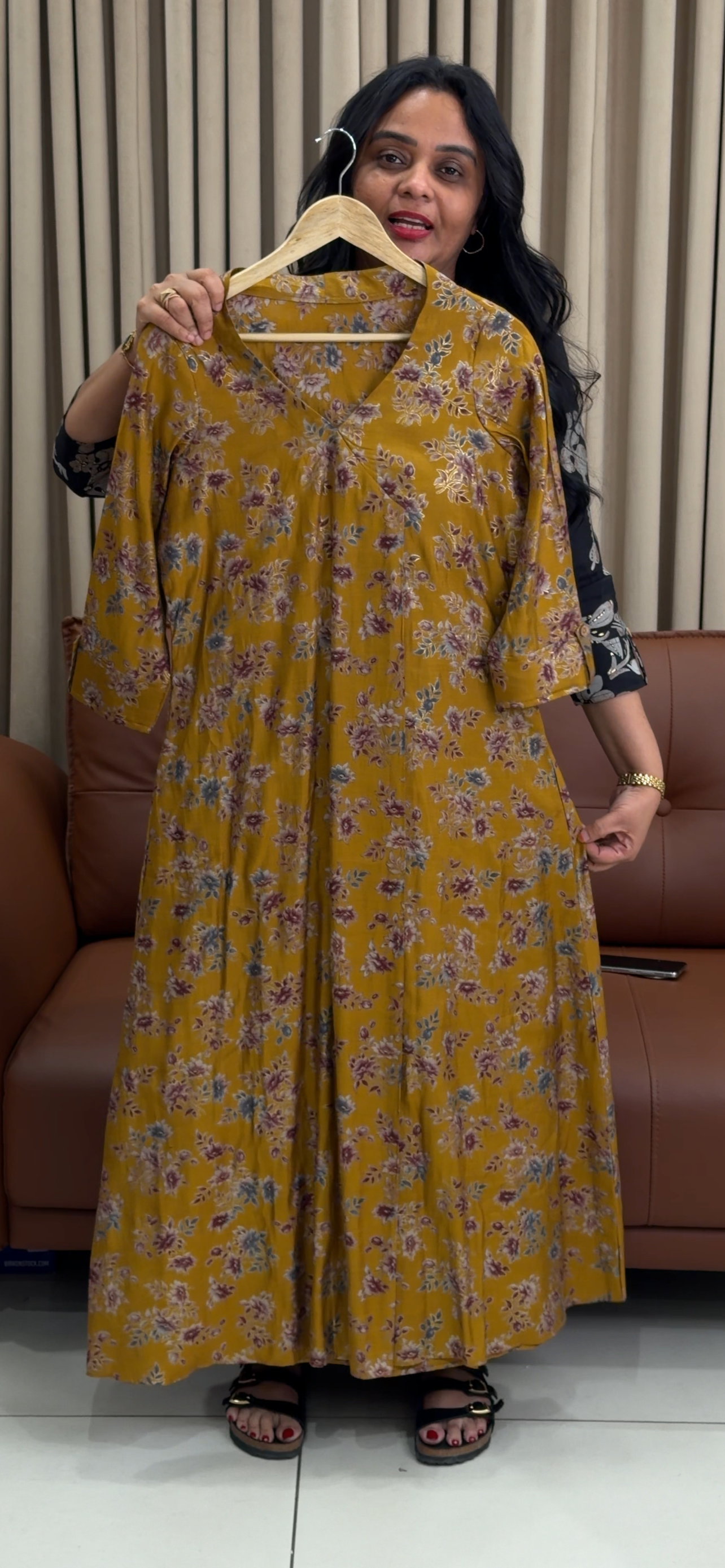 IHA'S IN-HOUSE MODAL CHANDERI LONG TUNIC TOPS - IHA 34437