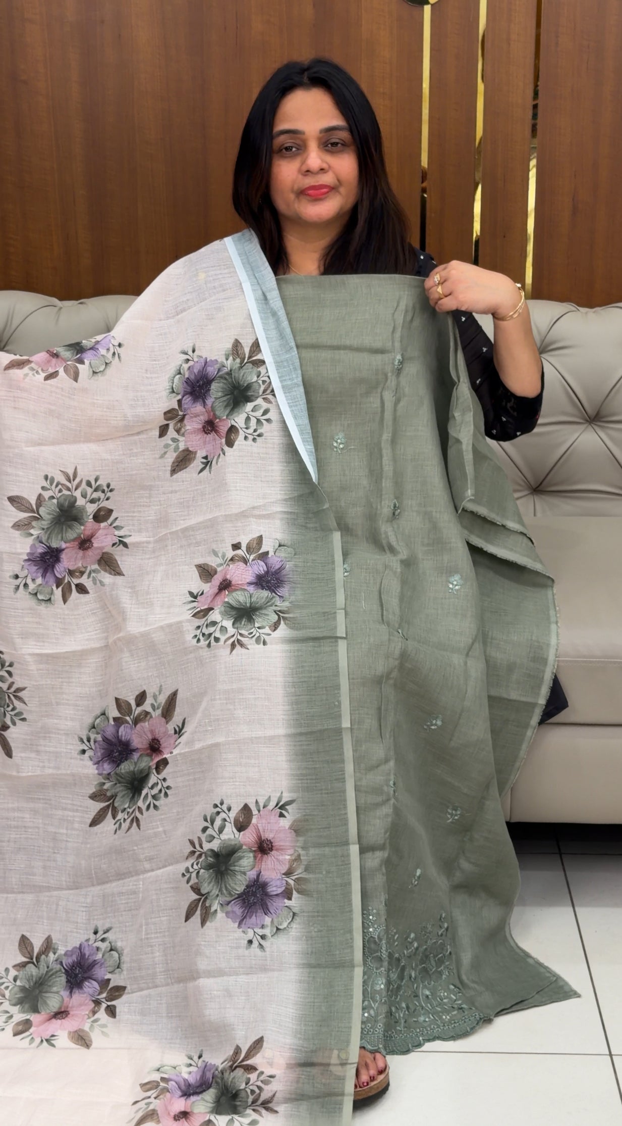 COTTON LINEN UNSTITCHED SALWAR SUITS - IHA 29132