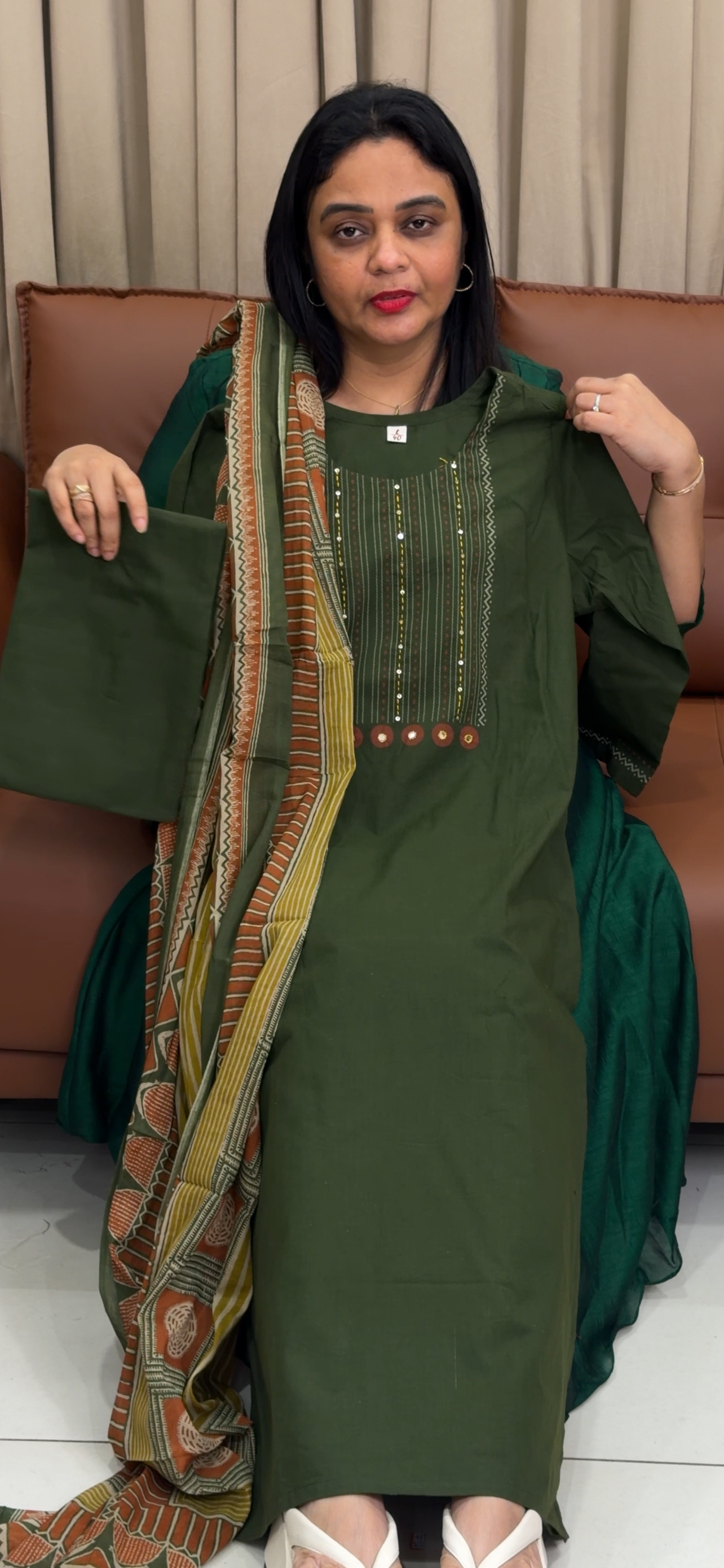 COTTON LONG SLITTED TOP, BOTTOM AND DUPATTA - IHA 33803
