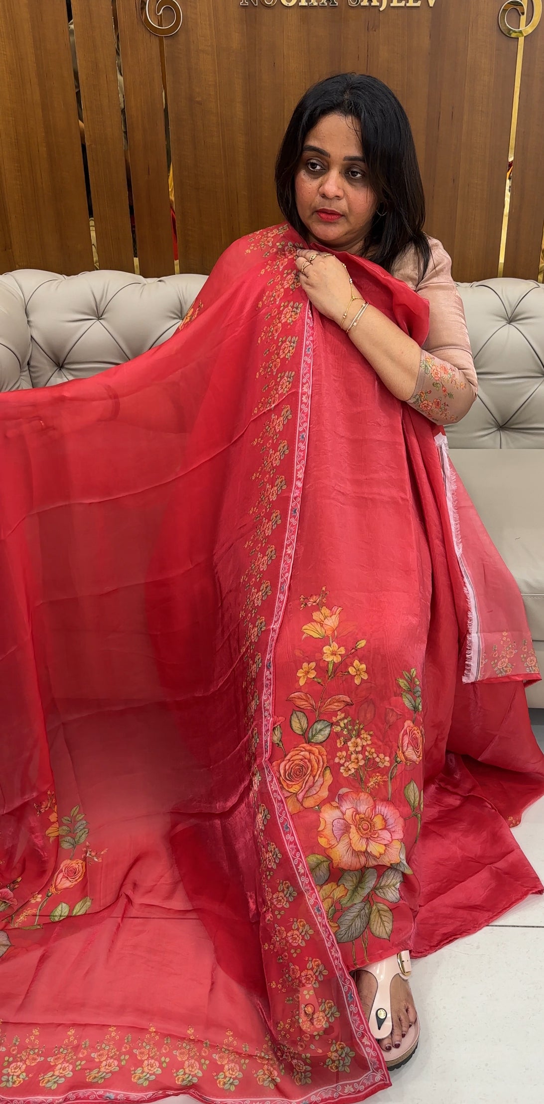 FORWARD VELVET ORGANZA TOP,BOTTOM AND DUPATTA - IHA 26806