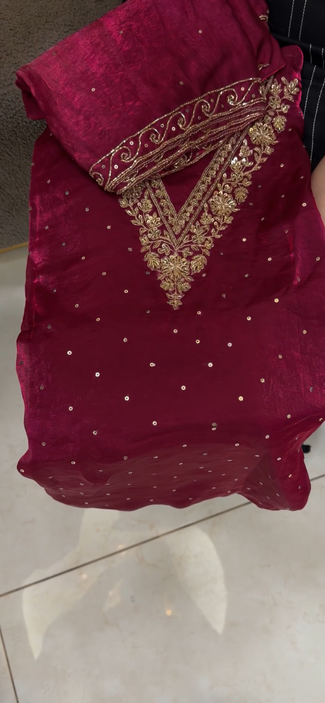 VELVET ORGANZA UNSTITCHED SALWAR SUITS - IHA 34369