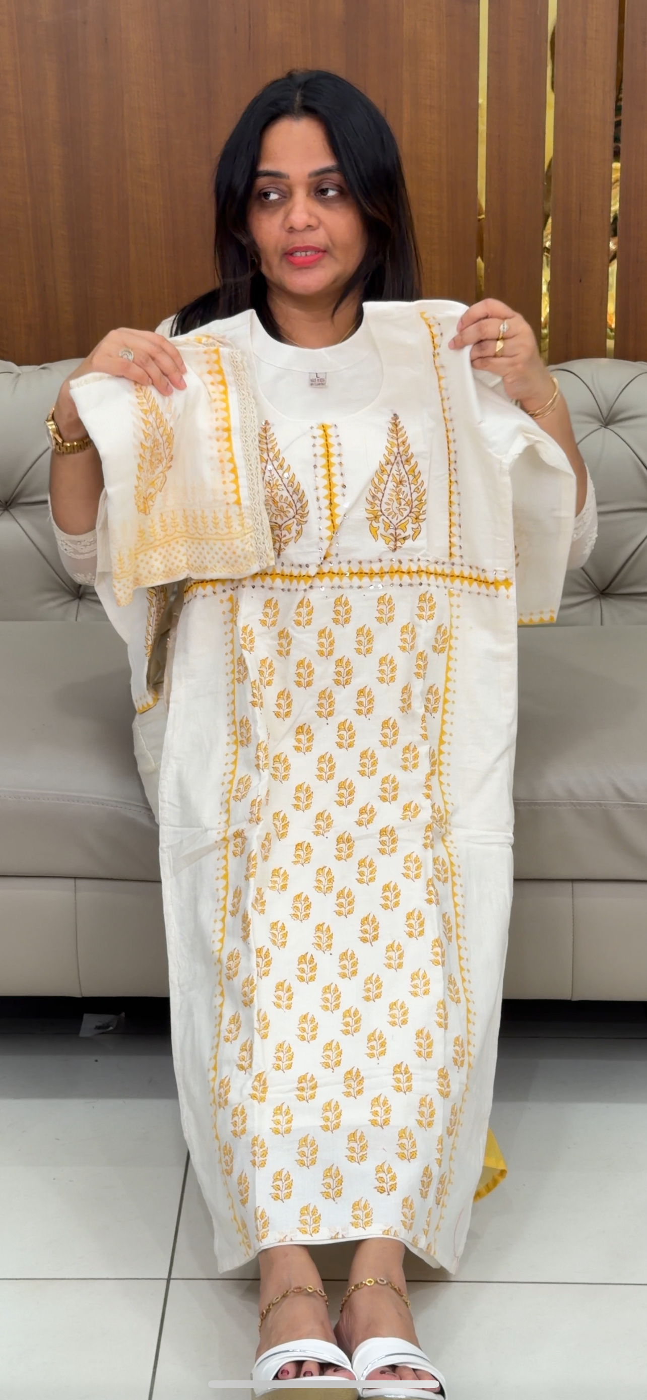 PRINTED LONG SLITTED TOP , BOTTOM AND DUPATTA - IHA 29224