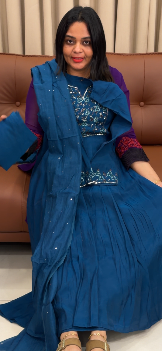 MUL CHANDERI TOP, BOTTOM AND DUPATTA - IHA 33671