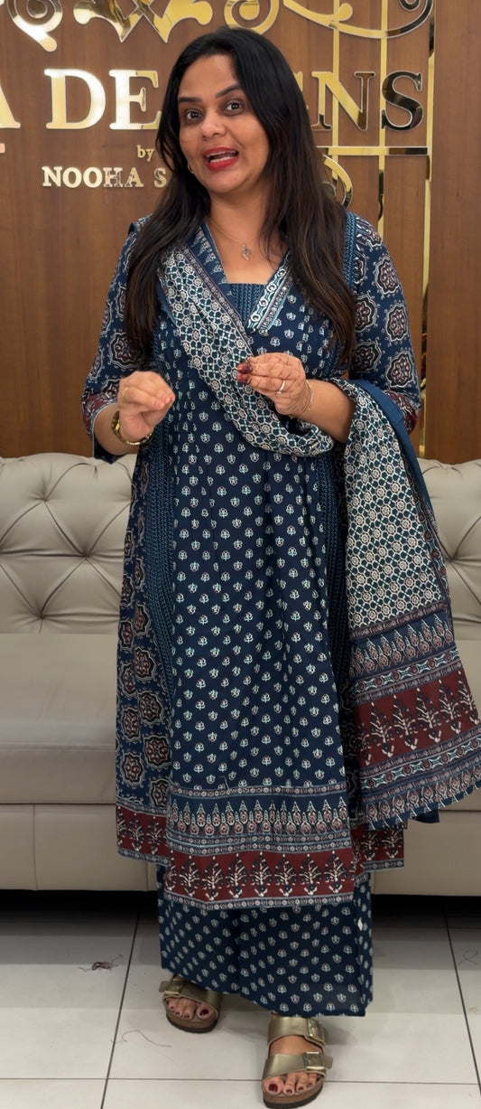 PRINTED COTTON TOP,BOTTOM AND DUPATTA - IHA 30521