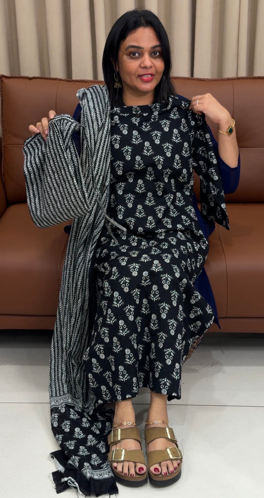 PRINTED COTTON TOP,BOTTOM AND DUPATTA - IHA 33631