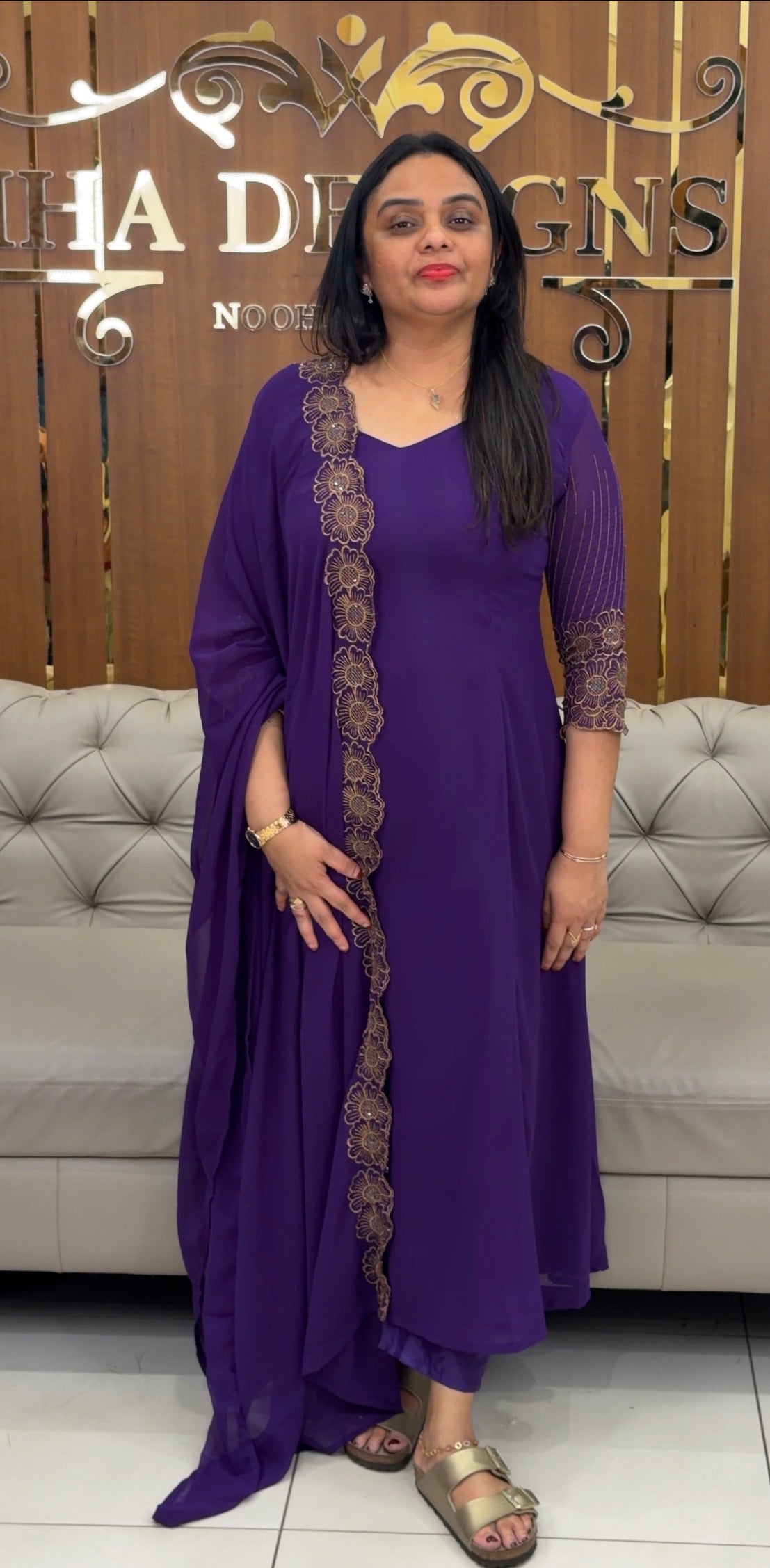 FAUX GEORGETTE ALINE TOP , BOTTOM AND DUPATTA - IHA 32805