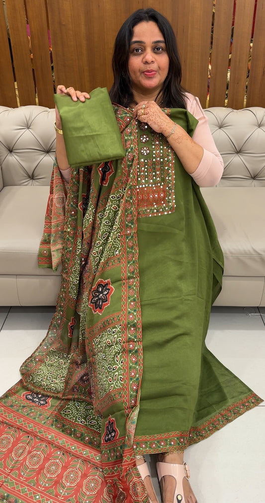 SEMI RAW SILK UNSTITCHED SALWAR SUITS - IHA 27484
