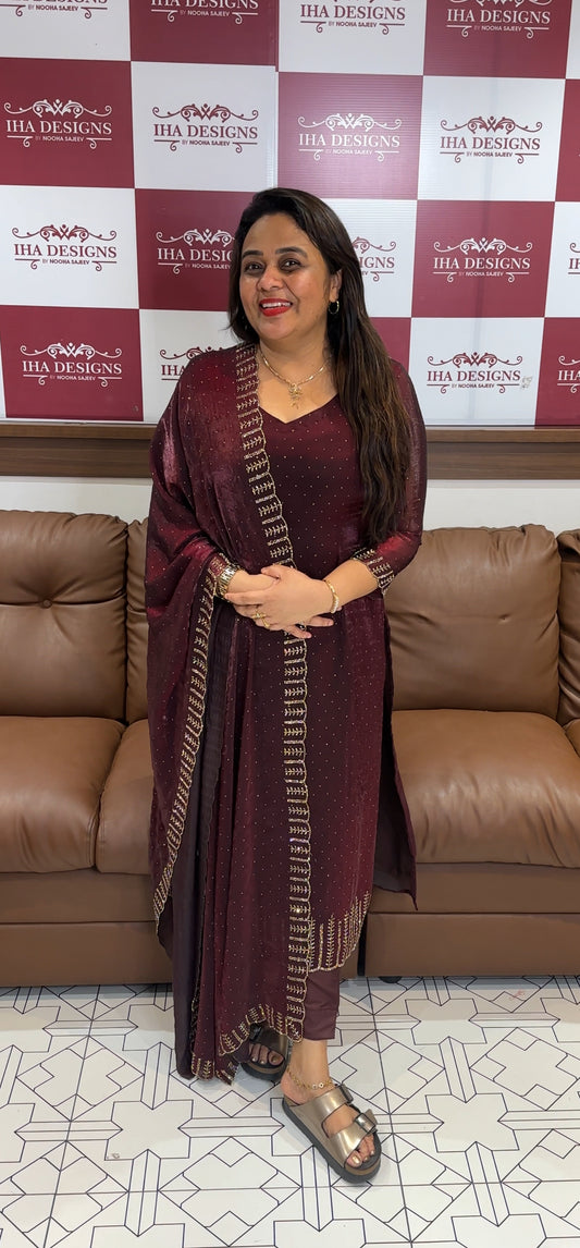 VELVET ORGANZA UNSTITCHED SALWAR SUITS - IHA 25423