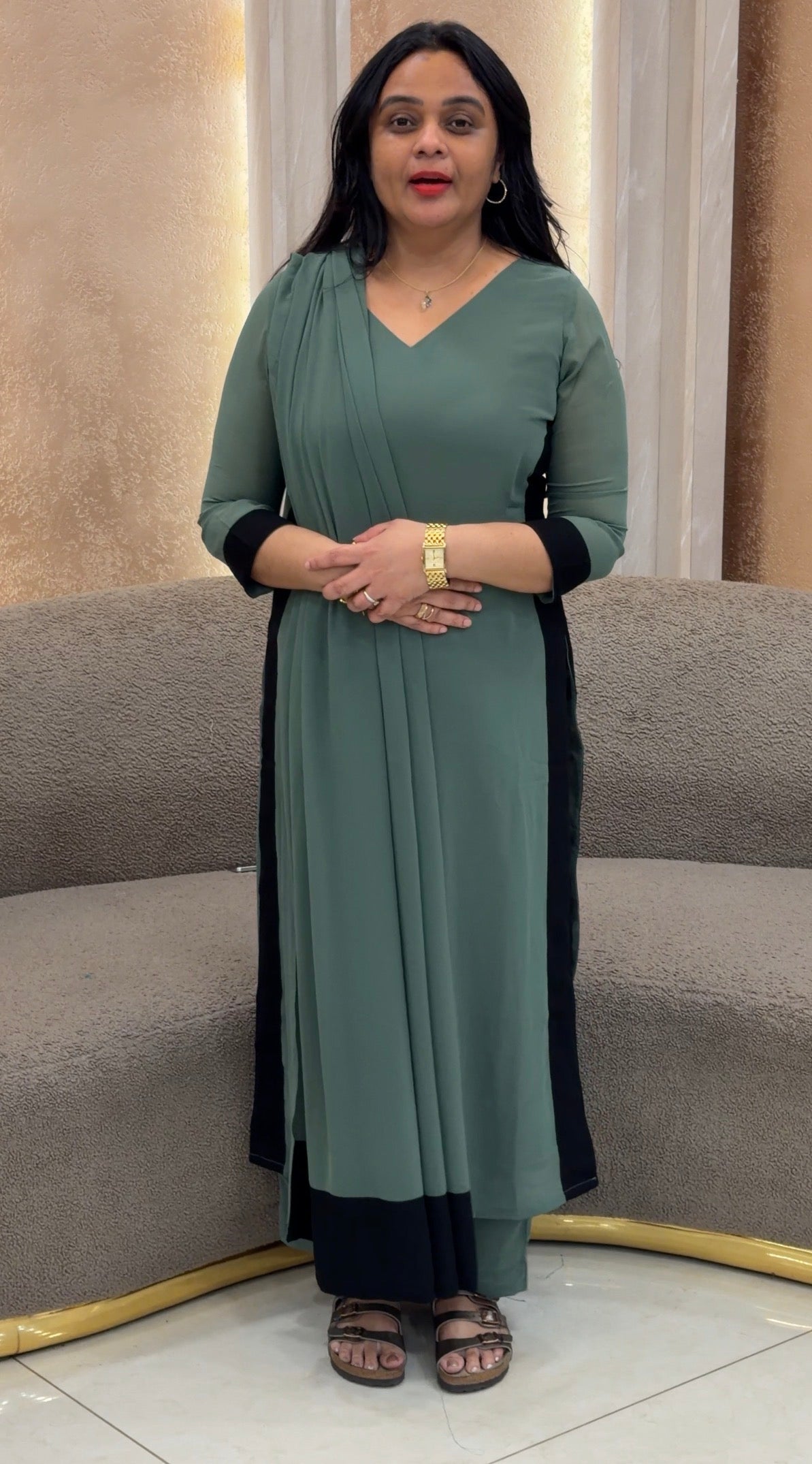 IHA'S IN-HOUSE GEORGETTE TOP,BOTTOM AND DUPATTA - IHA 35865