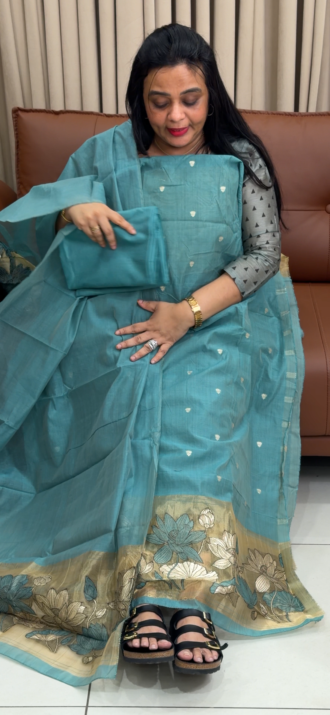 MUL CHANDERI UNSTITCHED SALWAR SUITS - IHA 34815