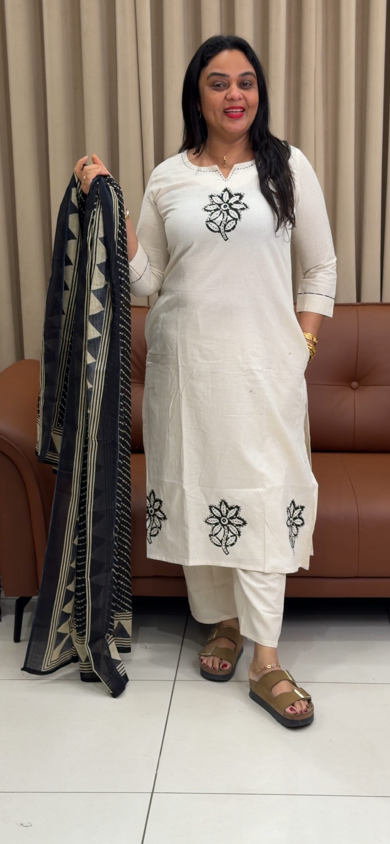 SLUB COTTON TOP, BOTTOM AND DUPATTA - IHA 33750