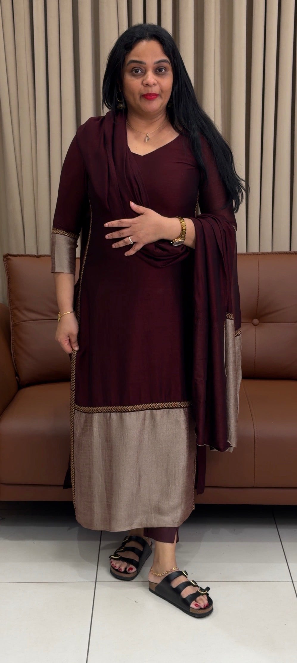 IHA'S IN-HOUSE SEMI RAW SILK TOP,BOTTOM AND DUPATTA - IHA 34498