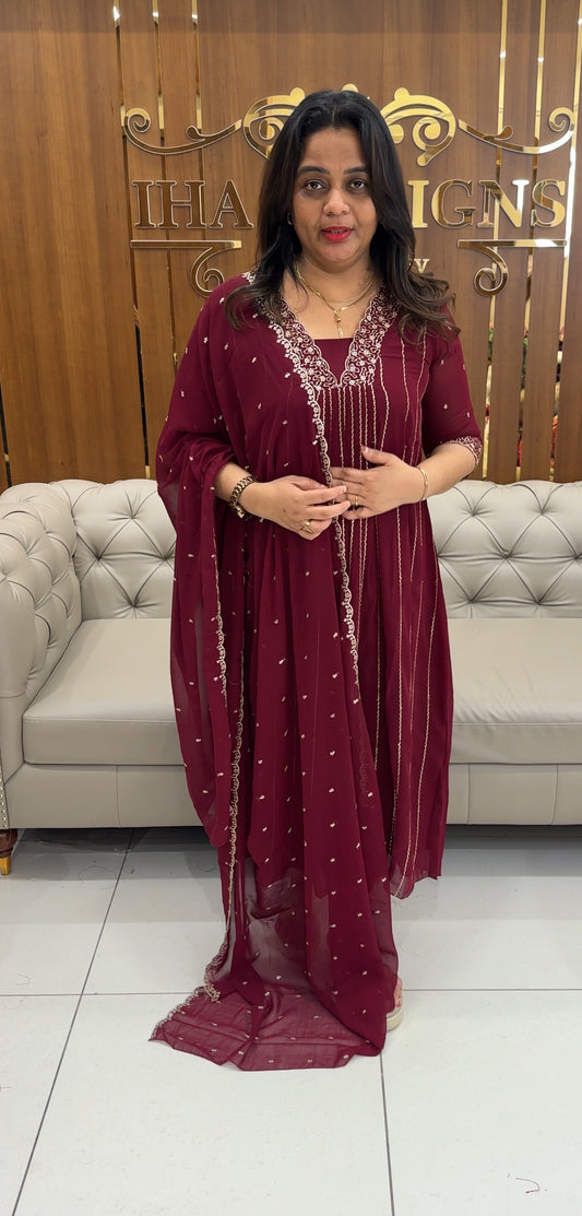 FAUX GEORGETTE ALINE TOP AND DUPATTA - IHA 25217