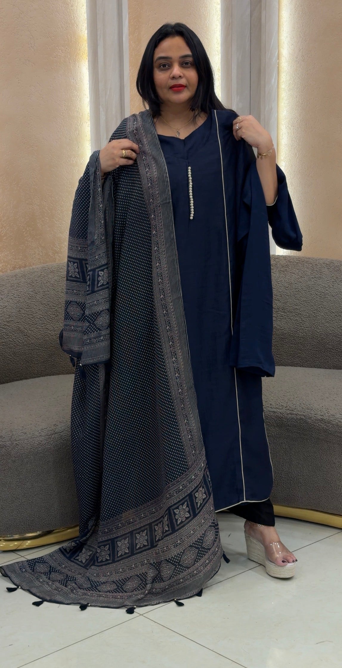 IHA'S IN-HOUSE SEMI RAW SILK TOP ,BOTTOM AND DUPATTA - IHA 32838