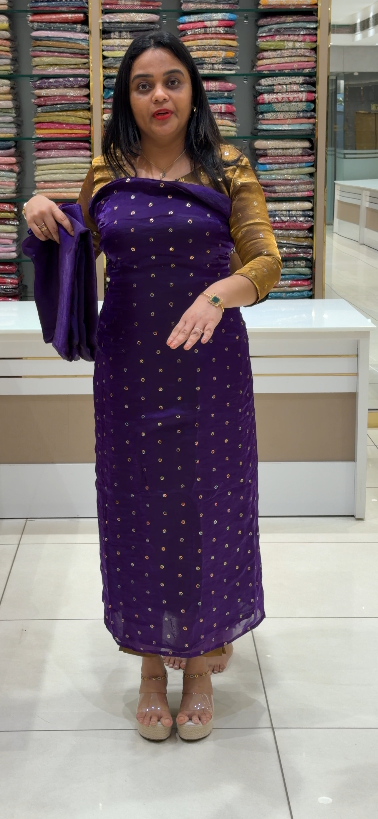 VELVET ORGANZA UNSTITCHED SALWAR SUITS - IHA 33465